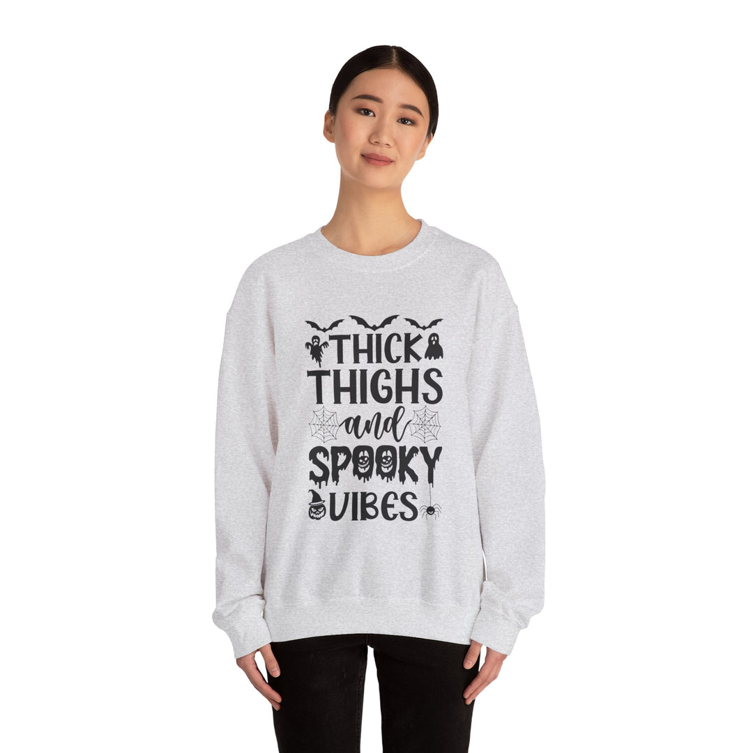 Thick Thighs And Spooky Vibes Halloween Sweatshirt Crewneck, Halloween Party Pumpkin Witch Lover Sweatshirt Gift For Girls Women