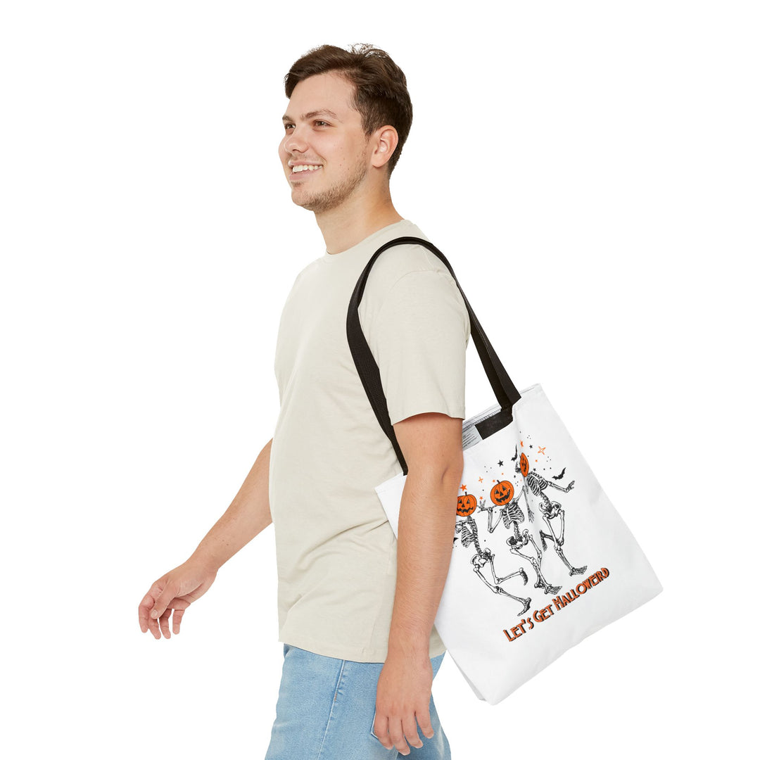 Let's Get Halloweird Dancing Skeleton Halloween Tote Bag, Halloween Party Pumpkin Skeleton Dance Tote Bag Gift For Men Women