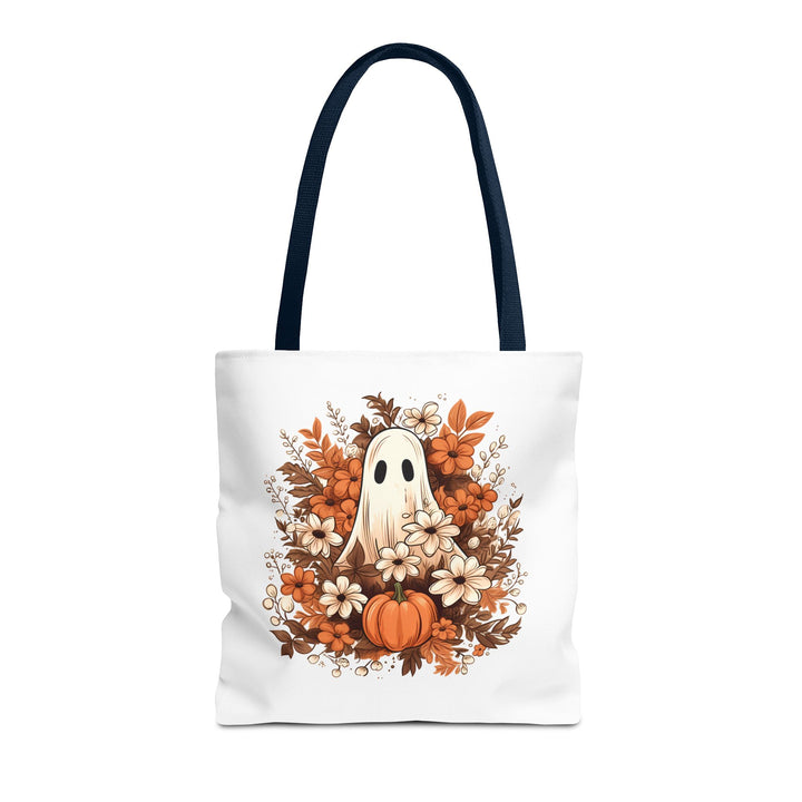 Floral Ghosts Halloween Tote Bag, Halloween Party Pumpkin Ghost Flowers Lover Tote Bag Gift For Men Women