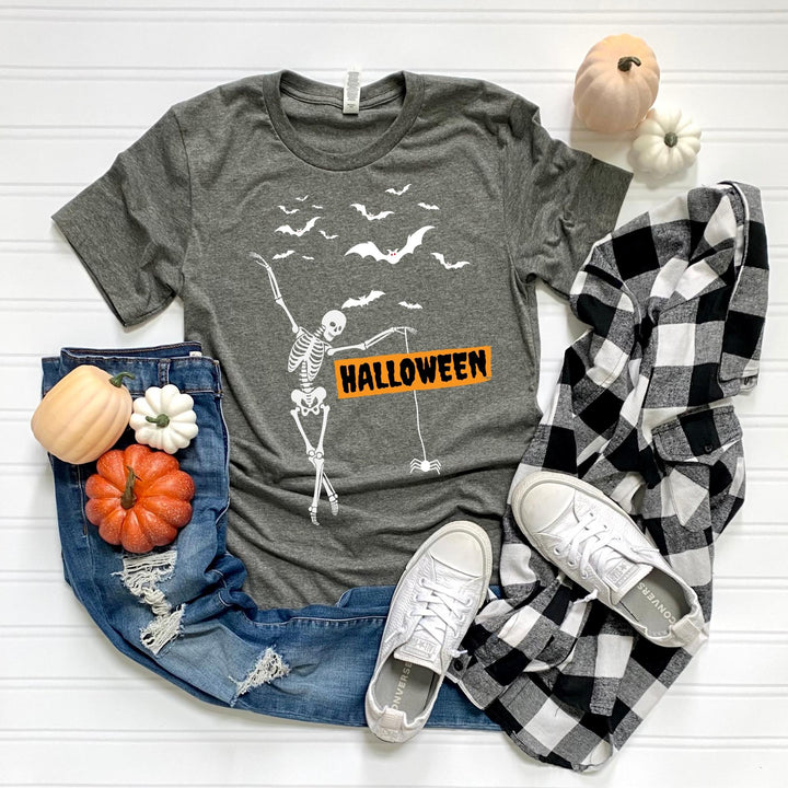 Cute Dancing Skeleton Halloween T-Shirt, Halloween Party Pumpkin Skeleton Dance Shirt Gift For Men Women