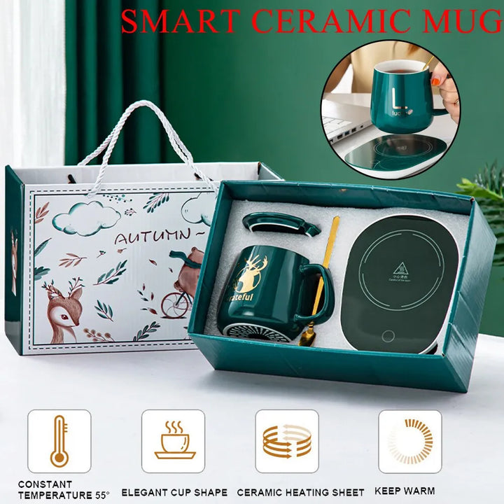 Smart Ceramic Mug Heater Cup Coaster Warmer Set