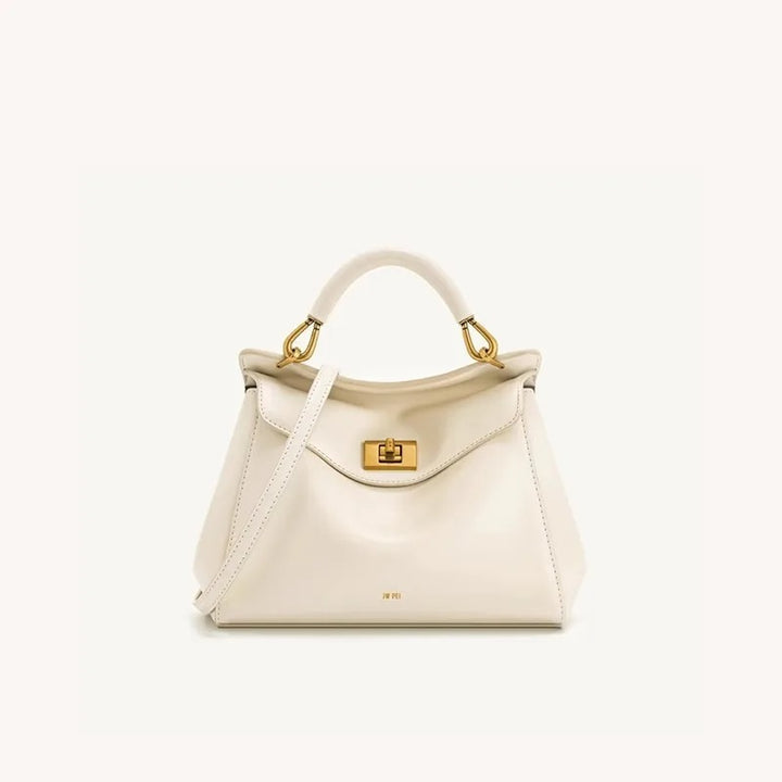 “JW PEI Lucia Lock Bag – Genuine Leather High-End Shoulder & Crossbody Handbag, Versatile Niche Fashion”