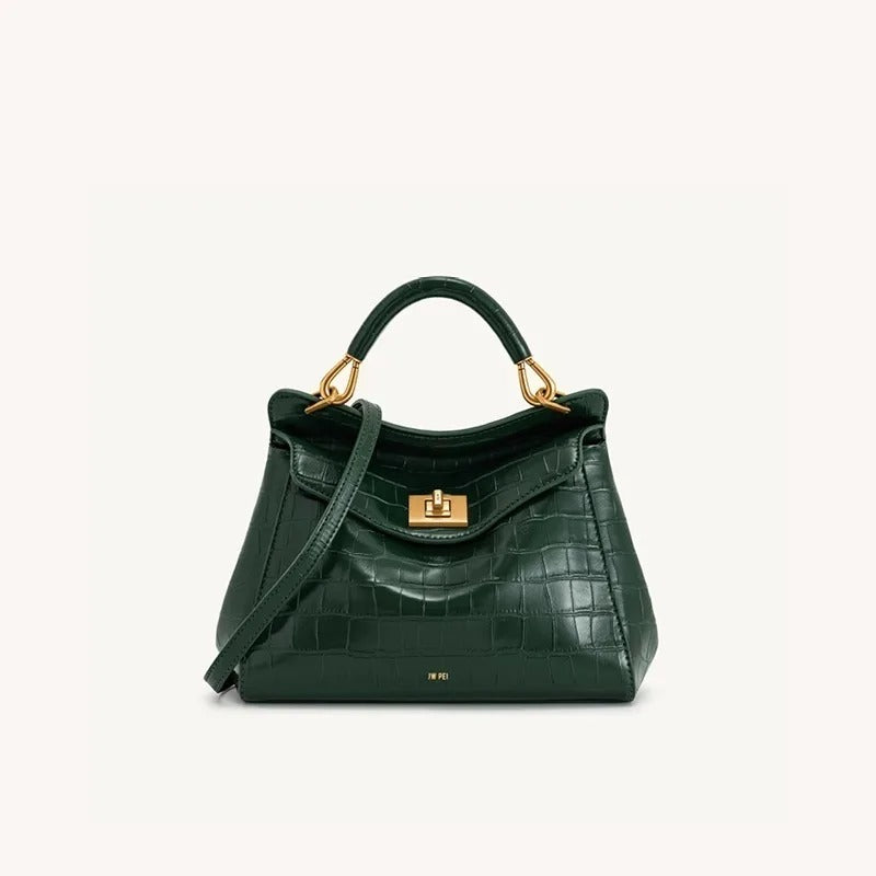 “JW PEI Lucia Lock Bag – Genuine Leather High-End Shoulder & Crossbody Handbag, Versatile Niche Fashion”