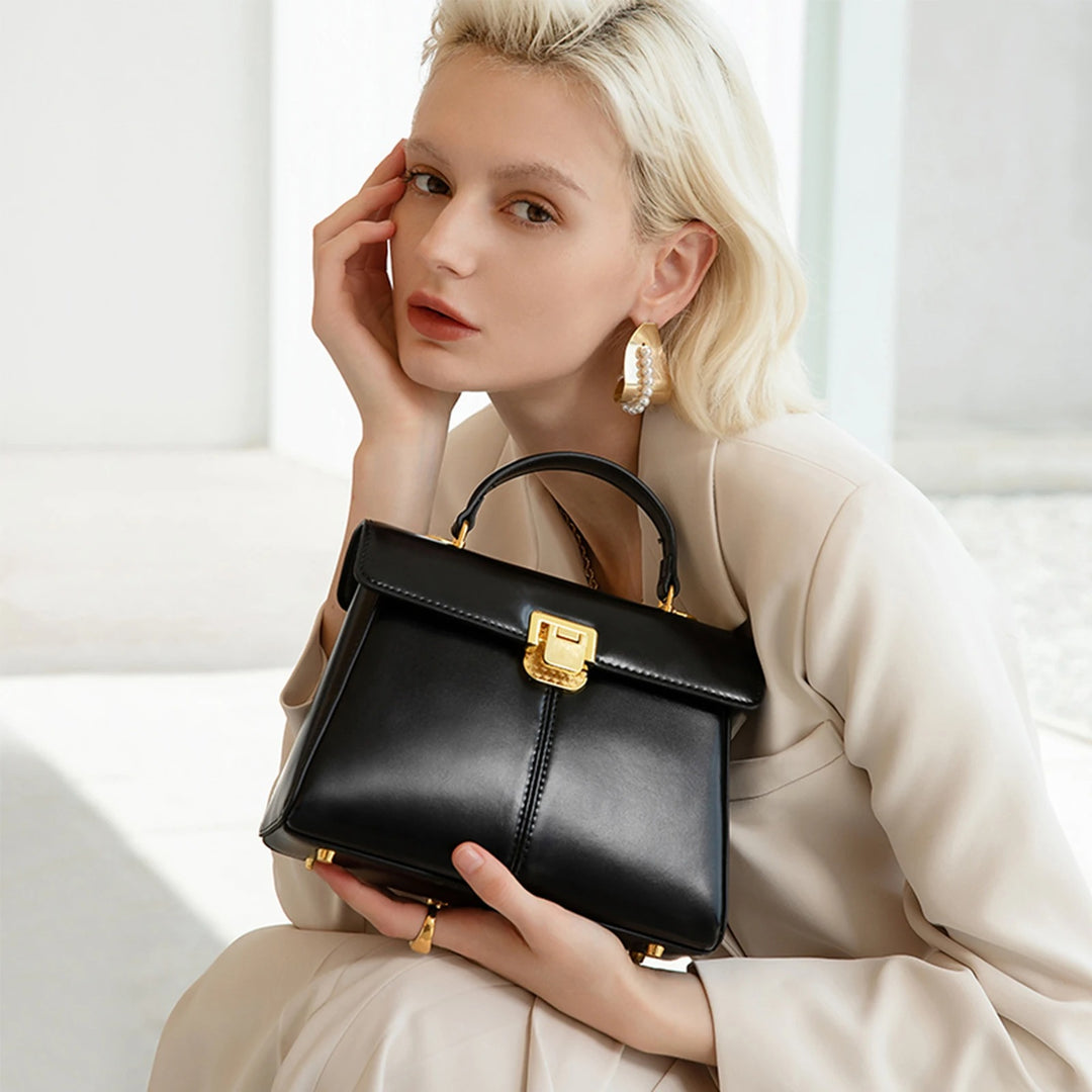 “Genuine Leather Luxury Women’s Handbag – Fashionable & Versatile Crossbody Bag with Scarf Decor”