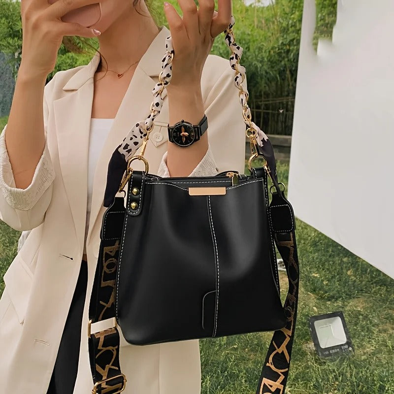 New Fashion Women’s Large Capacity Ribbon Chain Bucket Shoulder & Crossbody Bag – Perfect for Daily Commuting