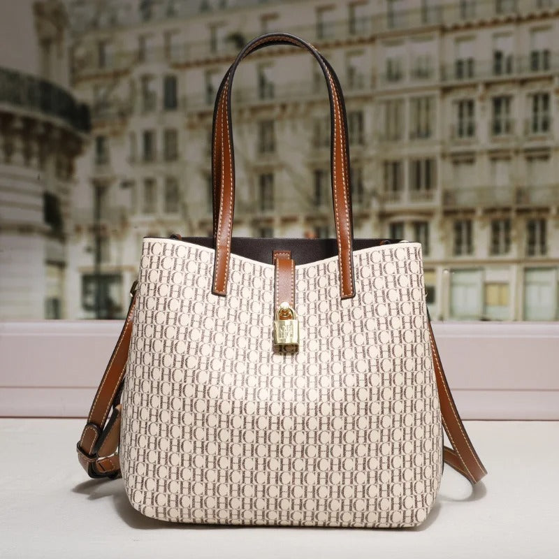CH Premium Leather Crossbody Bag for Women – Large Capacity Daily Commuter Tote with Letter Print Design