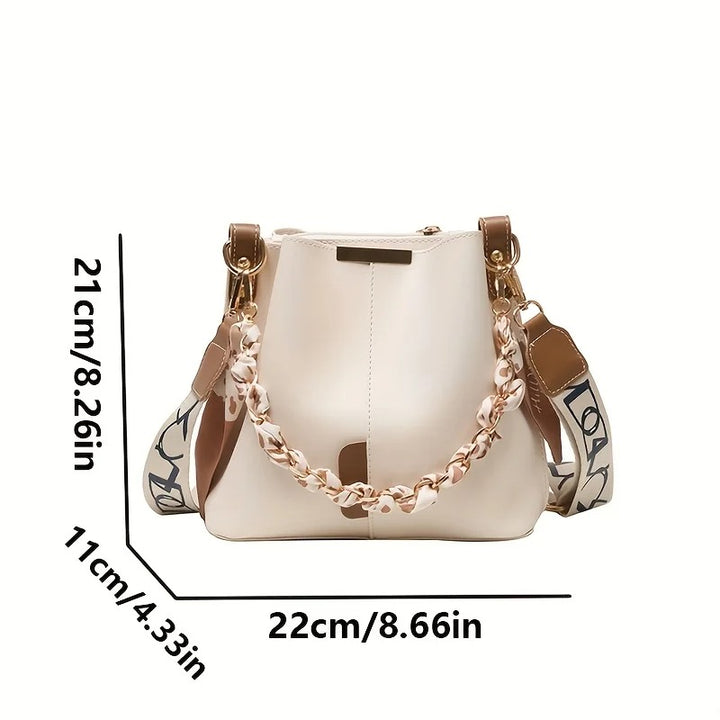 New Fashion Women’s Large Capacity Ribbon Chain Bucket Shoulder & Crossbody Bag – Perfect for Daily Commuting
