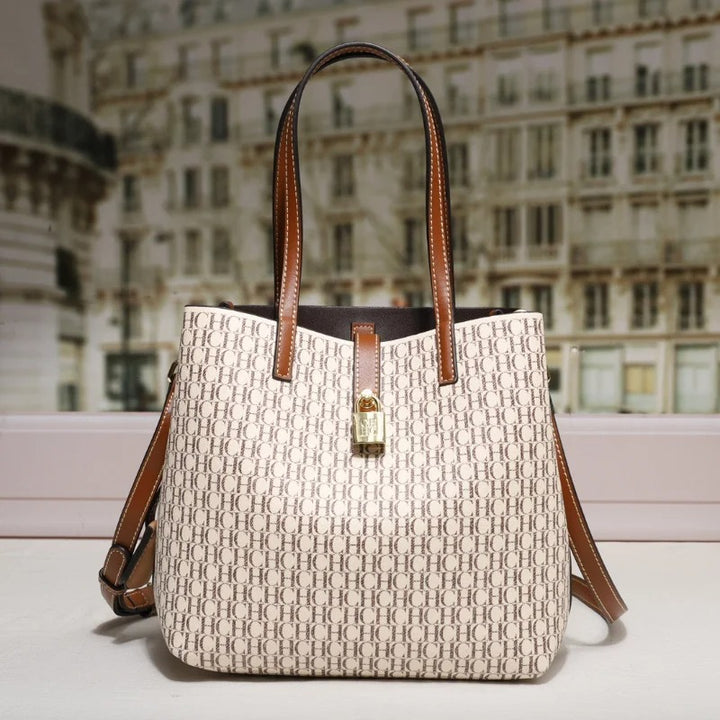 CH Premium Leather Crossbody Bag for Women – Large Capacity Daily Commuter Tote with Letter Print Design