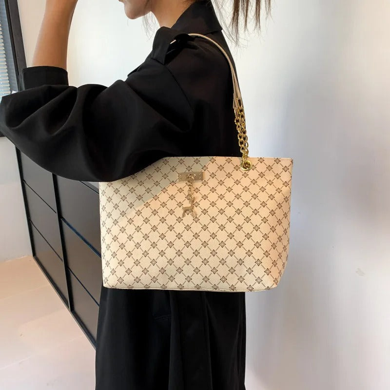 Presbyopia Soft Leather Tote Bag for Women Large Capacity Handbag with Hanging Accessories & Shoulder Strap