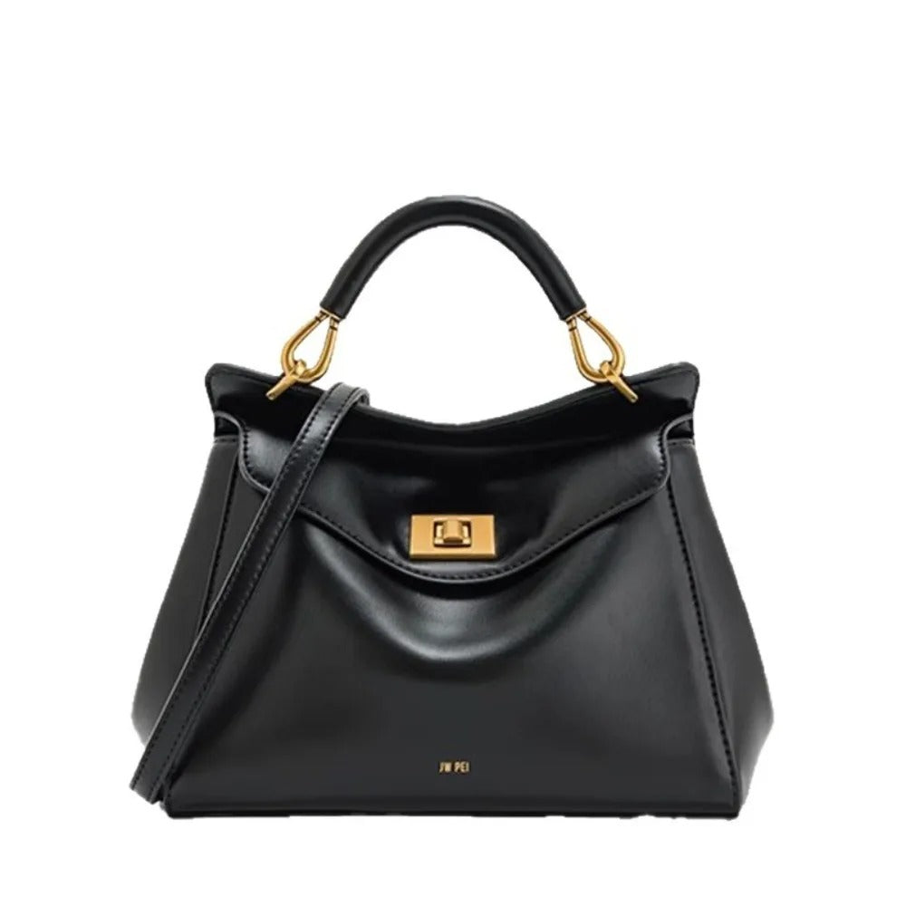 “JW PEI Lucia Lock Bag – Genuine Leather High-End Shoulder & Crossbody Handbag, Versatile Niche Fashion”