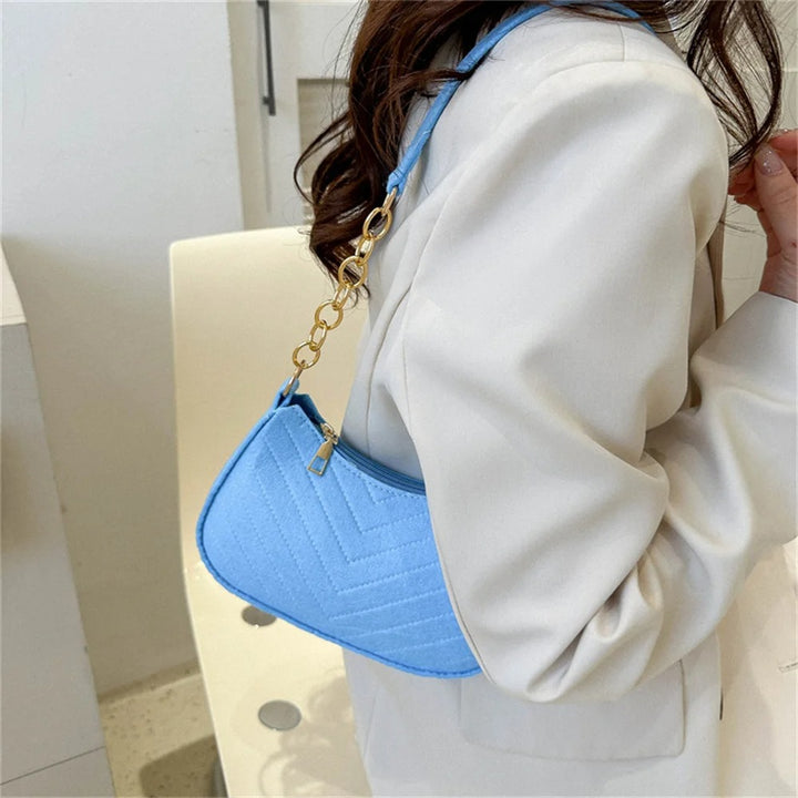 Fashion Felt Shoulder Bag for Women – Retro Solid Color Crossbody & Casual Underarm Handbag, Purse & Clutch