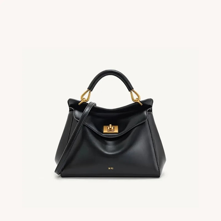 “JW PEI Lucia Lock Bag – Genuine Leather High-End Shoulder & Crossbody Handbag, Versatile Niche Fashion”