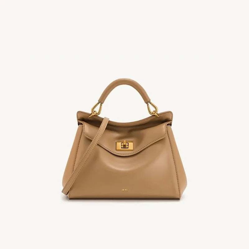 “JW PEI Lucia Lock Bag – Genuine Leather High-End Shoulder & Crossbody Handbag, Versatile Niche Fashion”