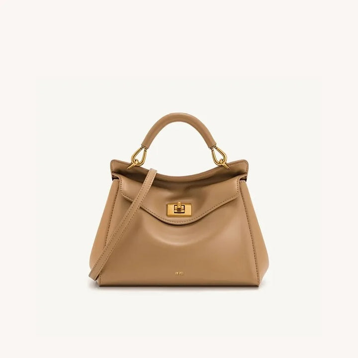 “JW PEI Lucia Lock Bag – Genuine Leather High-End Shoulder & Crossbody Handbag, Versatile Niche Fashion”