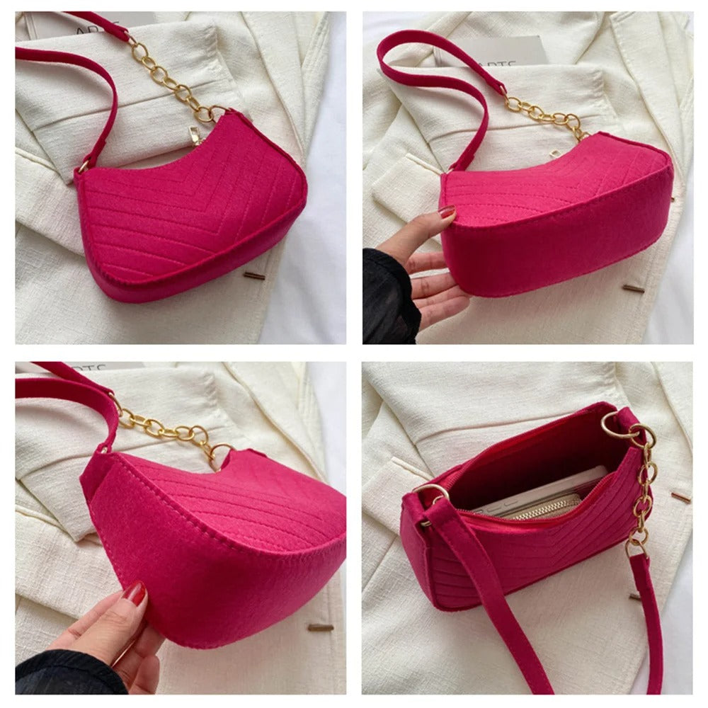 Fashion Felt Shoulder Bag for Women – Retro Solid Color Crossbody & Casual Underarm Handbag, Purse & Clutch
