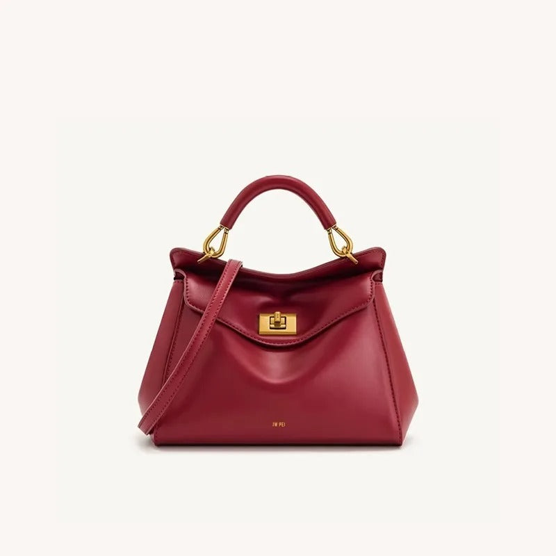 “JW PEI Lucia Lock Bag – Genuine Leather High-End Shoulder & Crossbody Handbag, Versatile Niche Fashion”