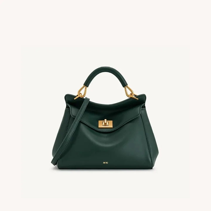 “JW PEI Lucia Lock Bag – Genuine Leather High-End Shoulder & Crossbody Handbag, Versatile Niche Fashion”