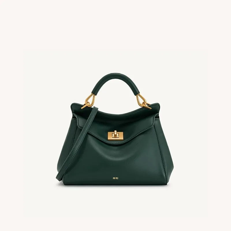 “JW PEI Lucia Lock Bag – Genuine Leather High-End Shoulder & Crossbody Handbag, Versatile Niche Fashion”