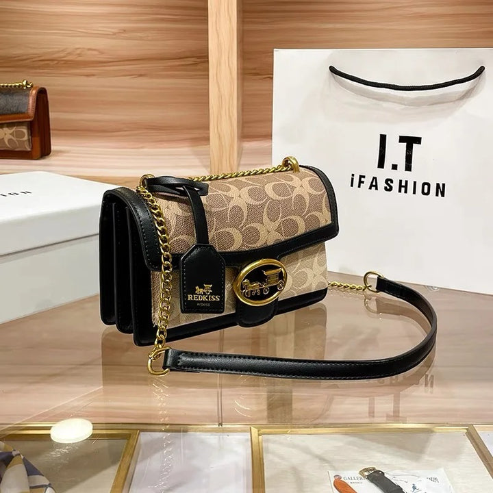 2025 New Light Luxury Women’s Color Contrast Shoulder Bag – High-End Designer Crossbody Small Square Purse